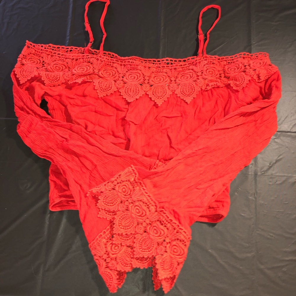 Floral lace orange crop top